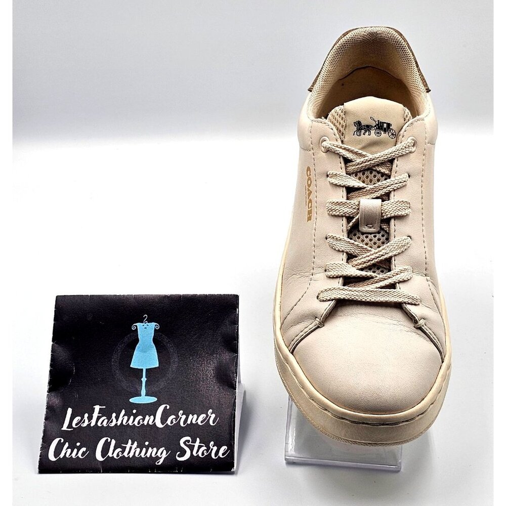 Coach Women's Beige Brown Logo Leather Clip Low-Top Sneakers Size 7.5B 2390 - Picture 16 of 16